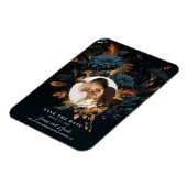 ダークネイビー素朴ブルー金ゴールドグラムボホ日付を保存 マグネット (左側)