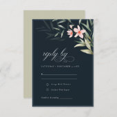 ダークネイビー素朴赤面グリーナリーフローラ結婚ズ 出欠カード (正面/裏面)