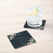ダークネイビー赤面グリーンフローラバンチ結婚ズ スクエアペーパーコースター (インサイチュ)