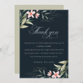 ダークネイビー赤面グリーンリーフローラブライダルシャワー サンキューカード (正面/裏面)