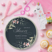 ダークネイビー赤面グリーンリーフローラブライダルシャワー ペーパープレート (パーティー)