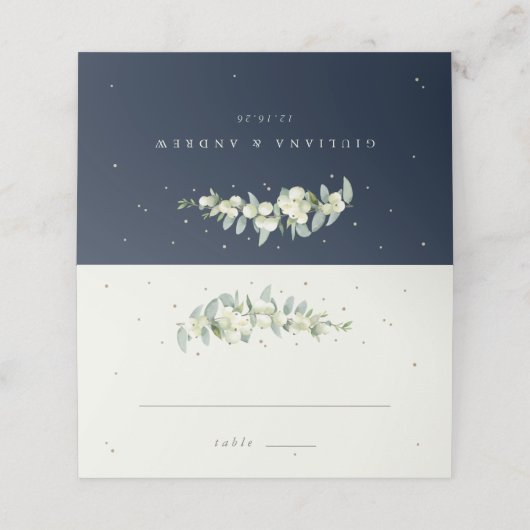 ダークネイビー/クリームスノーベリー+ユーカリ結婚ス プレイスカード (外部開封)
