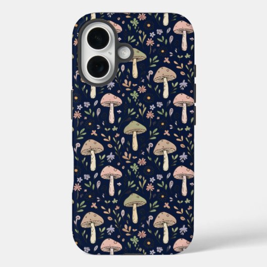 ダークネイビー+真菌 シームレス パターン ダーク アカデミア Case-Mate iPhoneケース (裏面)