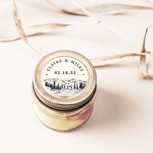 ダークネイビー | Mountain パーソナライズされた Sketch結婚's ラウンドシール