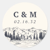 ダークネイビー | Mountain Sketch 結婚's Monogram ラウンドシール (正面)