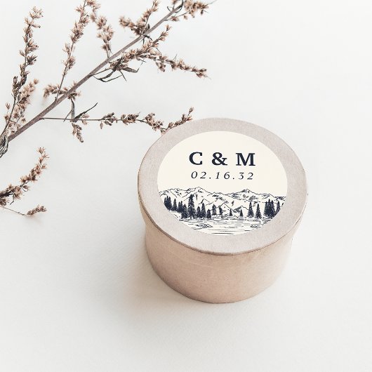 ダークネイビー | Mountain Sketch 結婚's Monogram ラウンドシール
