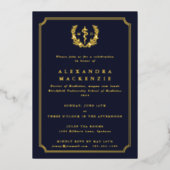 ダークネイビーMDアスクレピウス+ローレルリース卒業 箔招待状 (正面)