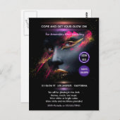 ダークネオンパーティの招待状で輝く ポストカード (正面/裏面)