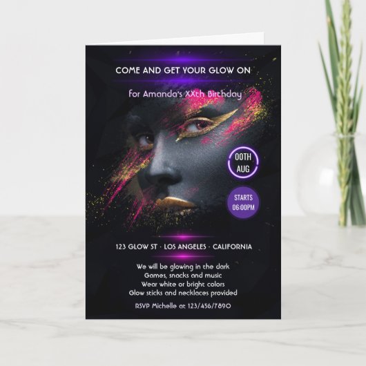 ダークネオンパーティーで輝く 招待状 (正面)