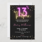 ダークネオンライト13番目の誕生日招待状 招待状 (正面)