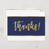 ダークネモダンビーブルー金ゴールド書ズ サンキューカード (正面/裏面)
