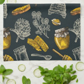 ダークハニービーハイブイエローナチュラル キッチンタオル (折り畳み)