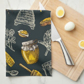 ダークハニービーハイブイエローナチュラル キッチンタオル (四つ折り)