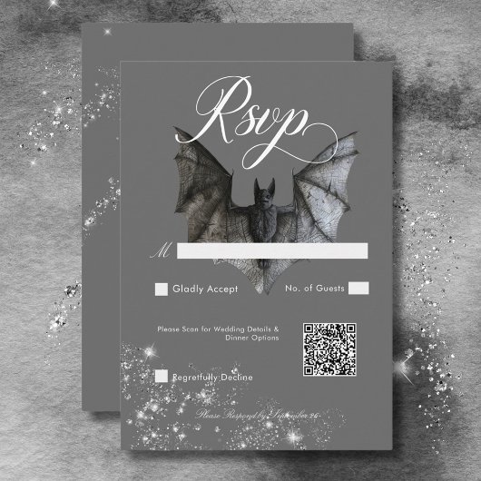 ダークハロウィングラムバット＆ダイヤモンド ウェディングQRコード 出欠カード