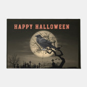 ダークハロウィン墓地と木の上のワタリガラス ドアマット (正面)