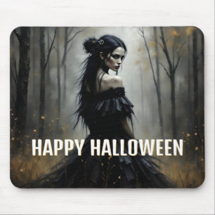 ダークハロウィーンの森の神秘的な女性 マウスパッド