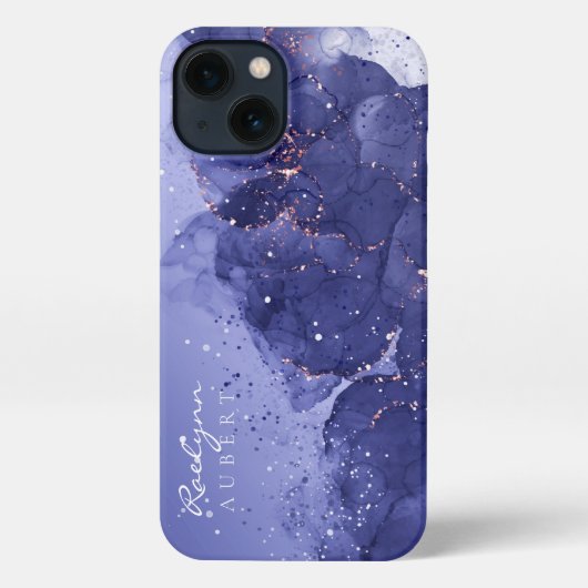 ダークバイオレットカラーインクグリッターカスタマイズ iPhoneケース (裏面)