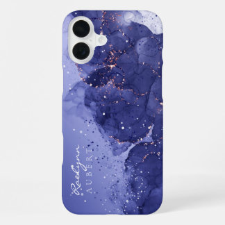 ダークバイオレットカラーインクグリッターカスタマイズ iPhone 16 PLUSケース