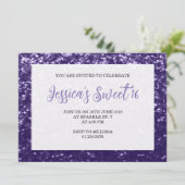 ダークバイオレットパープルスパークルスウィート16エレガント脚本 招待状 (スタンド正面)