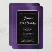 ダークバイオレットフォイルブラックとホワイト50誕生日 招待状 (正面/裏面)