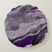 ダークバイオレットマーブルアゲートシルバーグリッターグラム#1 ラウンドクッション (裏面)