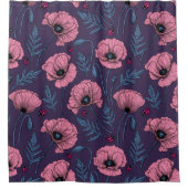 ダークバイオレット上のピンクのケシ シャワーカーテン (正面)