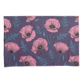 ダークバイオレット上のピンクのケシ 枕カバー (正面右)