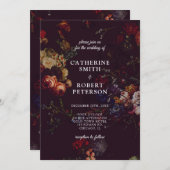 ダークバエレガントルガンディMoodyフローラ結婚ズ 招待状 (正面/裏面)