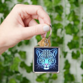 ダークバックグラウンドのネオンジャガーヘッド輪郭 キーホルダー (手)