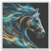 ダークバックグラウンドの躍動感あふれる馬のアート シール (正面)