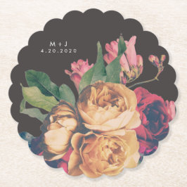 ダークバラボタニカルフェテ結婚のテーブルコースター ペーパーコースター