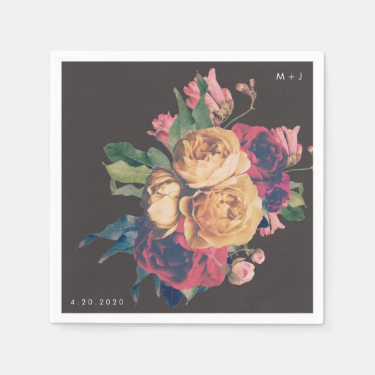 ダークバラボタニカルフェテ結婚のテーブルナプキンス スタンダードカクテルナプキン (正面)