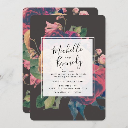 ダークバラボタニカルフェテ結婚式招待状 招待状 (正面/裏面)