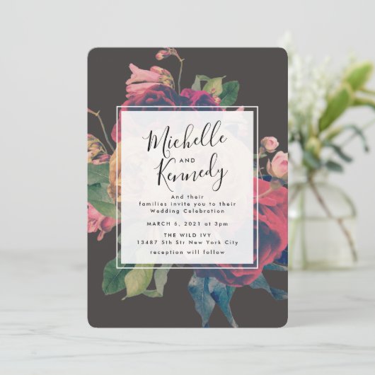 ダークバラボタニカルフェテ結婚式招待状 招待状 (スタンド正面)