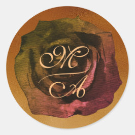 ダークバラモノグラム結婚ズステッカー ラウンドシール
