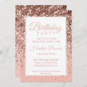 ダークバラ金ゴールドグリッター誕生日招待状 招待状 (正面/裏面)