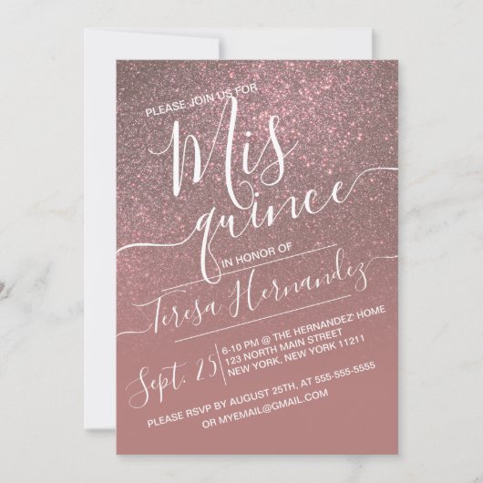 ダークバラ金ゴールドスパークリーグリッターキンセグラデーションーニラ 招待状 (正面)