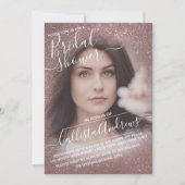 ダークバラ金ゴールドスパークリーグリッターフォトブライダルシャワー 招待状 (正面)