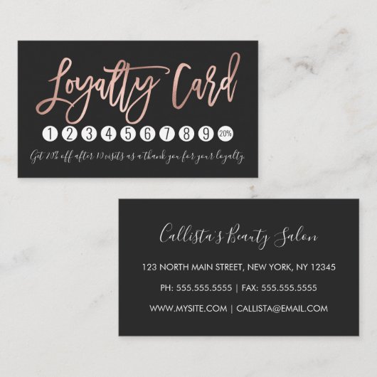 ダークバラ金ゴールドモダンタイポグラフィ白黒 ロイヤリティカード (正面/裏面)