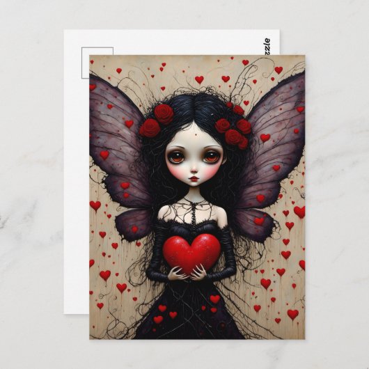 ダークバレンタインフェアリー赤いハートはがき ポストカード (正面/裏面)