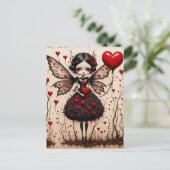 ダークバレンタイン妖精赤いハートドレスポストカード ポストカード (スタンド正面)