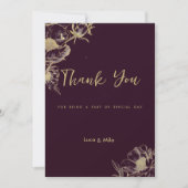 ダークバーガンディゴールドの芍薬の花のThank Youカード 招待状 (正面)