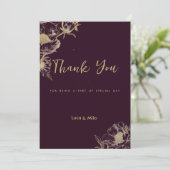 ダークバーガンディゴールドの芍薬の花のThank Youカード 招待状 (スタンド正面)