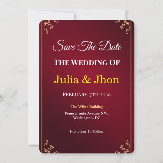 ダークバーガンディーとアイボリーのエレガントな結婚式 セーブザデート (正面)