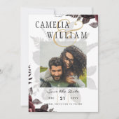 ダークバーガンディ ブラック ローズ ウェディング フォール ウィンター 招待状 (正面)