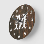 ダークバーンウッドモノグラインスパイアムクロック ラウンド壁時計 (傾斜)