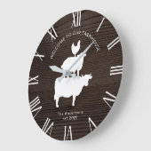 ダークバ素朴ーンウッドスタックアニマルズファームハウス  ラージ壁時計 (傾斜)