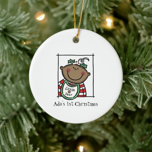 ダークパーソナライズされたスキントーンベビー顔ベビー第1位 セラミックオーナメント (ツリー)