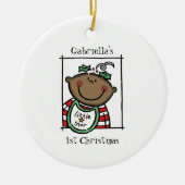 ダークパーソナライズされたスキントーンベビー顔ベビー第1位 セラミックオーナメント (正面)