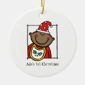 ダークパーソナライズされたスキントーンベビー顔ベビー第1位 セラミックオーナメント (正面)